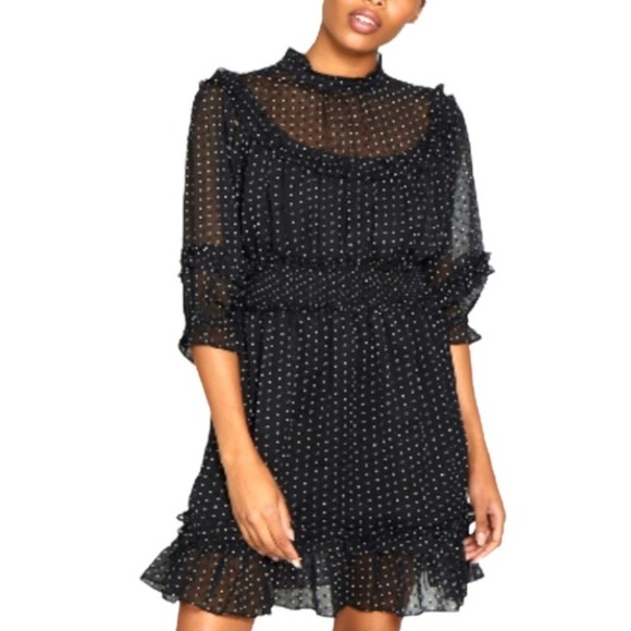 Walter Baker Black Polka Dot Ruffle Mini Dress Size Small - Picture 1 of 8